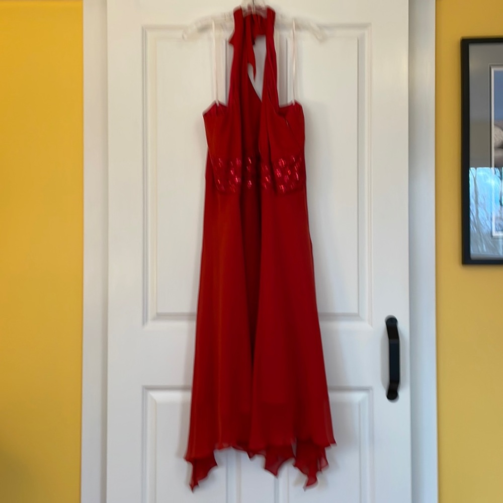 Donna Rocco red silk halter neck dress